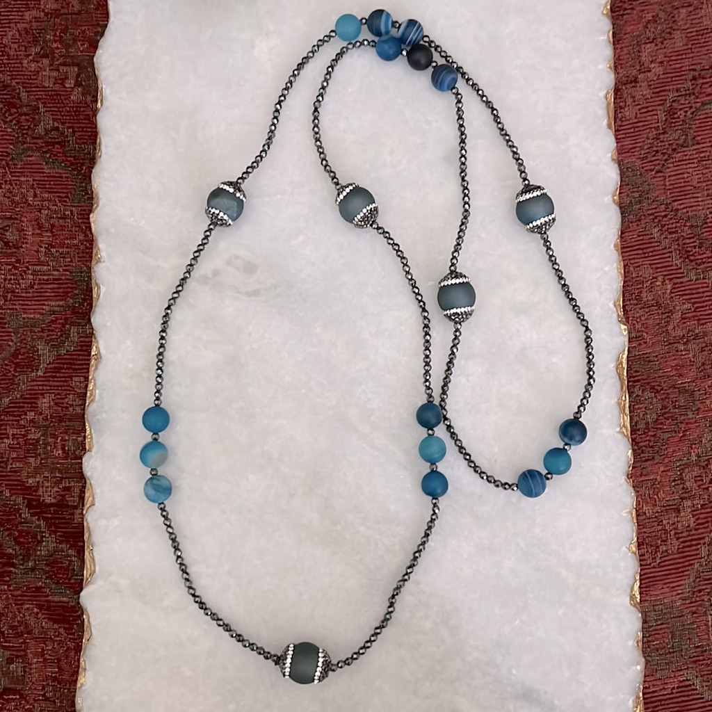 $185 New Anthropologie Druzy Agate Hematite Mix Layering Necklace ~Boho Chic!